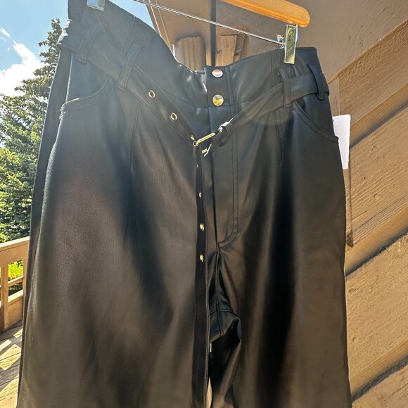 NWT Grey Collective Vegan Leather Cropped Flare Pants with Belt - Picture 6 of 11